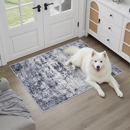 2x3 Washable Entryway Rug: Modern Abstract Indoor Soft Carpet Grey | - Image 2