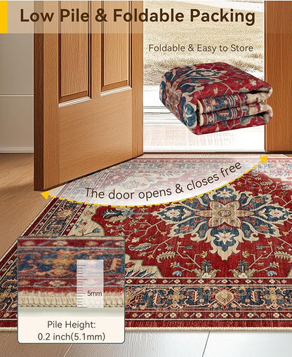 RELEANY Washable Area Rug, Water Repellent, Pet Friendly, Vintage Floral Boho - Image 4