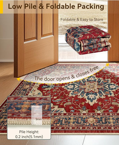 RELEANY Washable Area Rug, Water Repellent, Pet Friendly, Vintage Floral Boho - Image 4