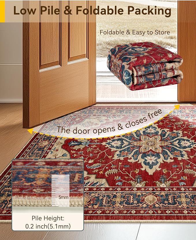 RELEANY Washable Area Rug, Water Repellent, Pet Friendly, Vintage Floral Boho - Image 3