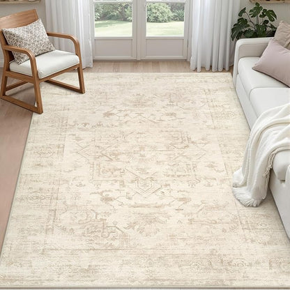 6x9 Area Rugs Living Room: Bedroom Washable Carpet Beige/Brown | Large Vintage by Luxturiy