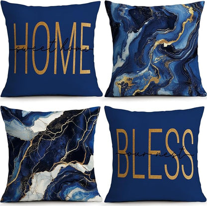 OBSEDE Blue Marble with Faith Quotes Decorative Throw Pillow Covers 18 × 18 in by OBSEDE