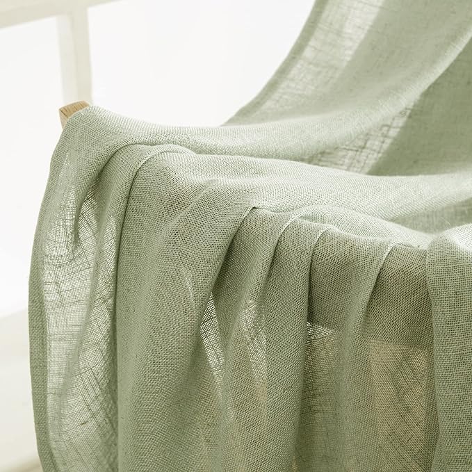 MIULEE Sage Green Linen Curtains 52x45 Inch 2 Panels - Image 6