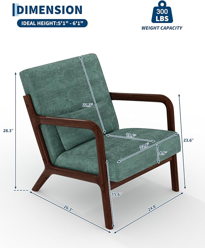 Garvee Mid-Century Chenille Accent Chair Set of 2, Cozy Reading Chair, Modern - Image 2