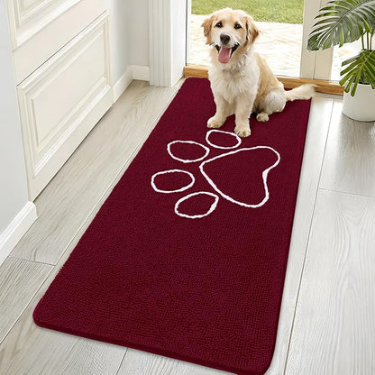 OLANLY Dog Door Mat for Muddy Paws 70x35, Paw Print Design Chenille Mud Mat | by OLANLY
