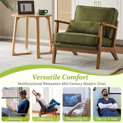 VINGLI Solid Wood Wide Armrests Accent Chair Set of 2, Upholstered Mid Century - Image 6