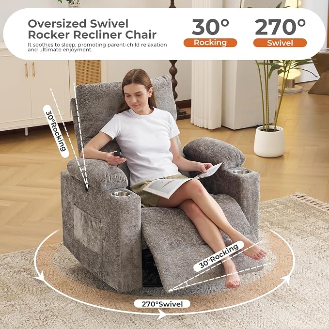 Oversized Power Recliner Chair Swivel Glider - Image 4