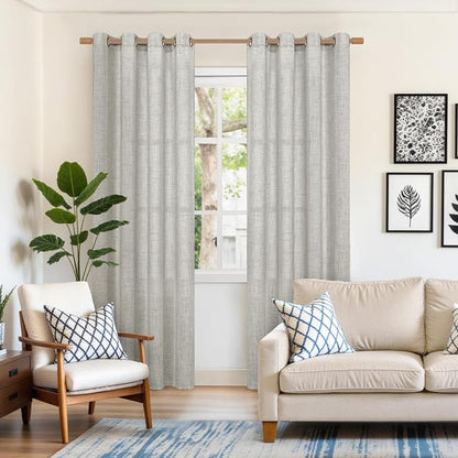 YoungsTex Light Grey Linen Curtains 80 Inches Long 2 Panels Set, Light - Image 2
