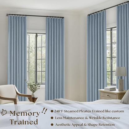 Dusty Blue Pleated Linen 100% Blackout Curtains 102 Inches Long - Image 6