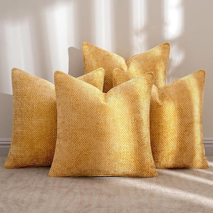 MIULEE Soft Decorative Chenille Pillow Covers Gold 20x20 Pack of 4 | Modern - Image 2