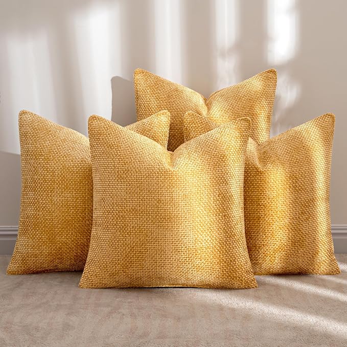 MIULEE Soft Decorative Chenille Pillow Covers Gold 18x18 Pack of 4 | Modern - Image 2