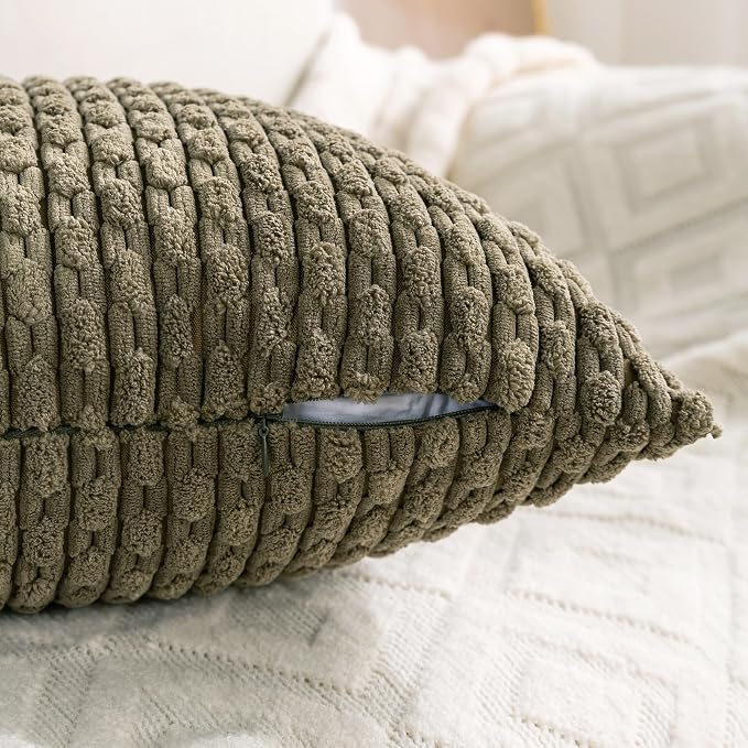 Set of 4 Olive Green Decorative Throw Pillow Covers 24x24 Inch Corduroy Pillow - Image 7