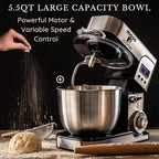 Moss & Stone Stand Mixer With Lcd Display, 6 Speed Electric Mixer With 5.5 Quart Stainless Steel Mixing Bowl, Kitchen Mixer With Dough Hook, Egg Whisk, Beater & Baking Spatula, Food Mixer With Timer