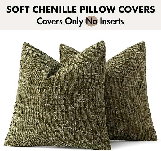 MIULEE Chenille Textured Throw Pillow Covers Olive Green 20x20 Set of 2 | - Image 7