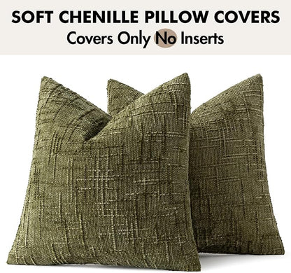 MIULEE Chenille Textured Throw Pillow Covers Olive Green 20x20 Set of 2 | - Image 7