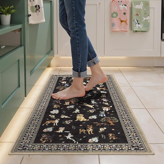 Black Hallway Runner Rug 2x4 for Bedroom Kitchen | Ultra-Thin; Boho Style; Low by WelcometoBabovid