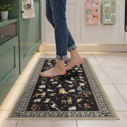 Black Hallway Runner Rug 2x4 for Bedroom Kitchen | Ultra-Thin; Boho Style; Low by WelcometoBabovid