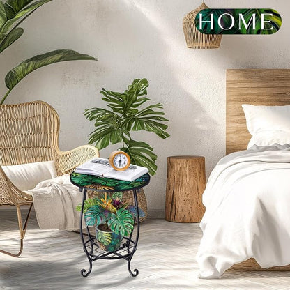 Cinnvoice Outdoor Side Table Round Small Mosaic Patio Accent Indoor End Plant - Image 6