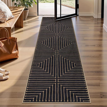 Lahome Black 2x8 Kitchen Runner, Modern Geometric Runner Rug Non Slip | - Image 2
