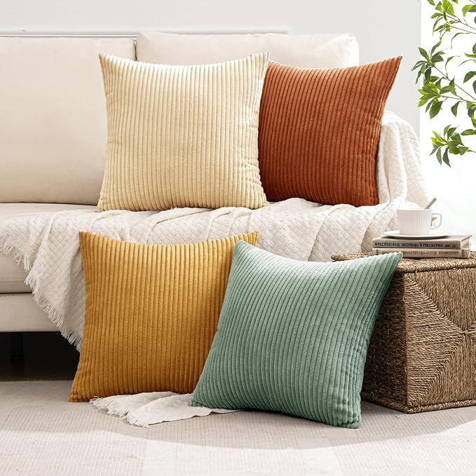 MIULEE Soft Corduroy Decorative Throw Pillow Covers Orange Teal 20x20 | Set of 4 - Image 5