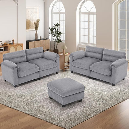 HAOMARKETS Corduroy Sofa Set, Upholstered Ottoman, Loveseat Set of 2with Plush - Image 6