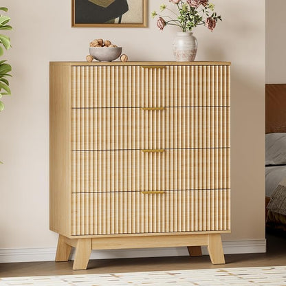 BORNOON 39" Tall Dresser for Bedroom, 4-Drawer Fluted Chest of Drawers by BORNOON