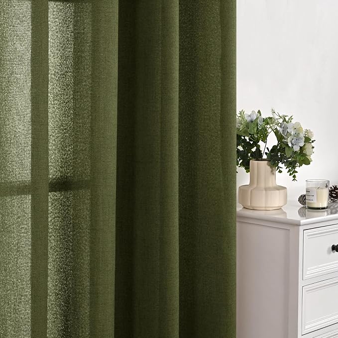 YoungsTex Olive Linen Curtains 63 Inch Length 2 Panels - Image 9