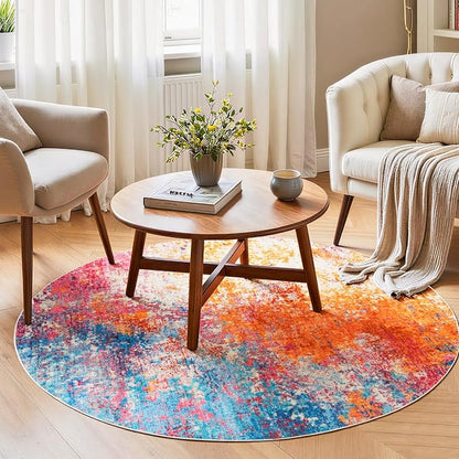 Rugflix Round Area Rugs 4Ft for Living Room, Washable Colorful Circle Rug | by RugflixAreaRugs