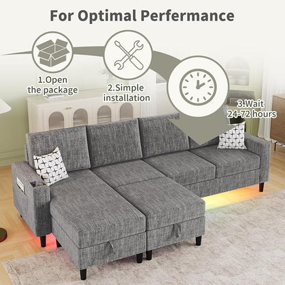 Sectional Couches for Living Room, 6-Seats Soft Linen Fabric Sectional Sofa - Image 8