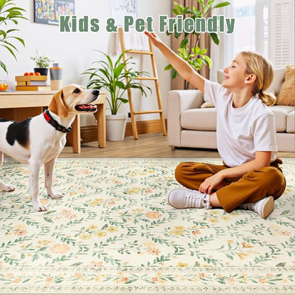 PLHXFR 2.6x10 Washable Runner Rug：Floral Indoor Kitchen Carpet Beige Multi | - Image 7