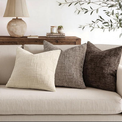 MIULEE Chenille Textured Euro Pillow Covers Taupe Grey 22x22 Set of 2 | Slubby - Image 5