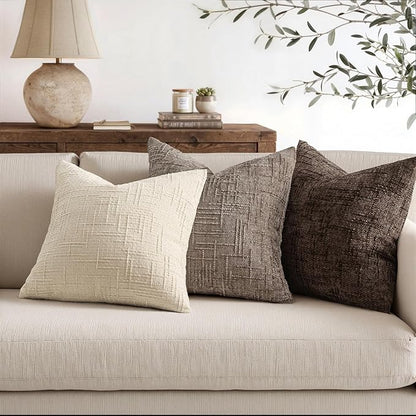 MIULEE Chenille Textured Throw Pillow Covers Taupe Grey 20x20 Set of 2 | Slubby - Image 5