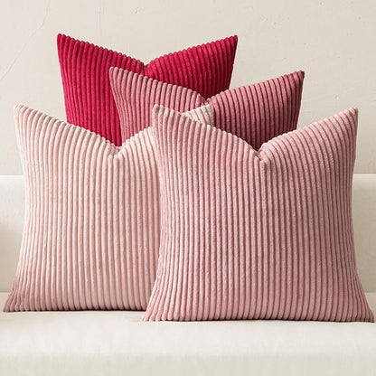 MIULEE Soft Corduroy Decorative Throw Pillow Covers Pink Series 20x20 | Set of 4 by MIULEE