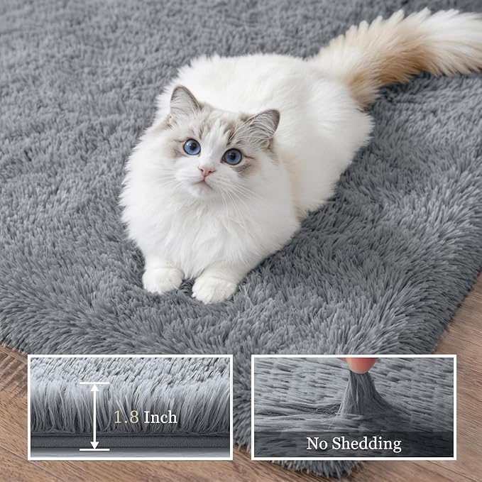 8x10 Area Rug Living Room Bedroom: Fluffy Plush Shag Carpet Gray | - Image 5