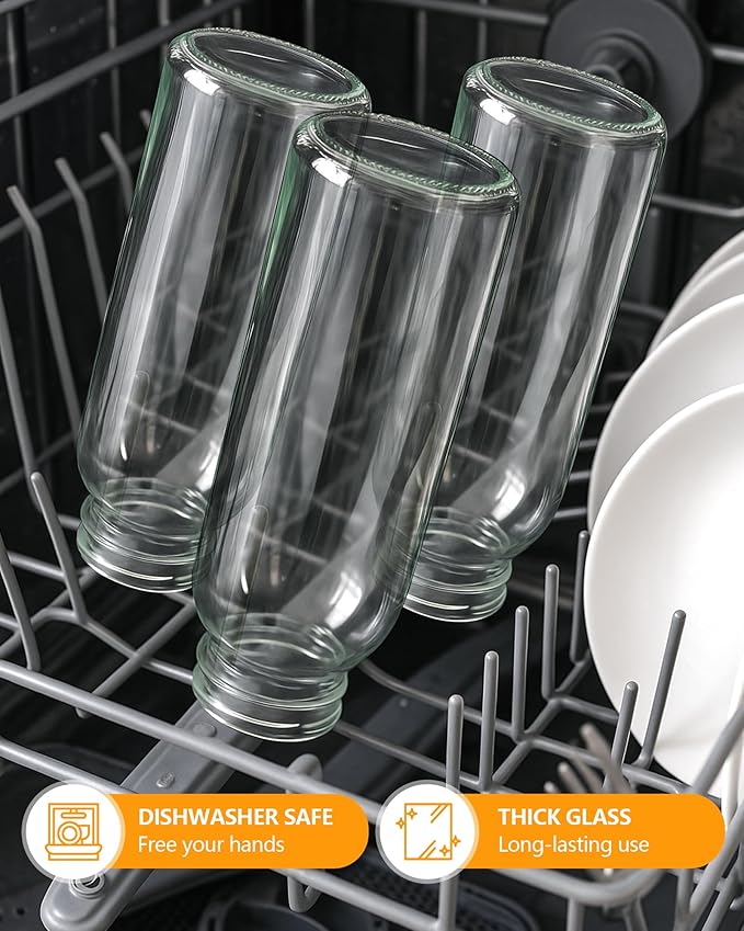Zukro Glass Water Bottles with Lids 10 oz, Reusable Clear Juice Bottles With Stainless Steel Airtight Cap for Juicing, 100% Leak Proof Juice Drinking Jar for Ginger and Milk, BPA Free