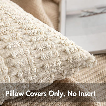 MIULEE Euro Sham Corduroy Decorative Throw Pillow Covers 24x24 Cream White | - Image 7