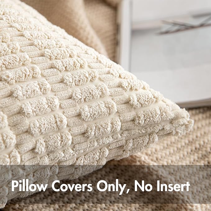 MIULEE Lumbar Corduroy Decorative Throw Pillow Covers 22x14 Cream White | Pack - Image 5