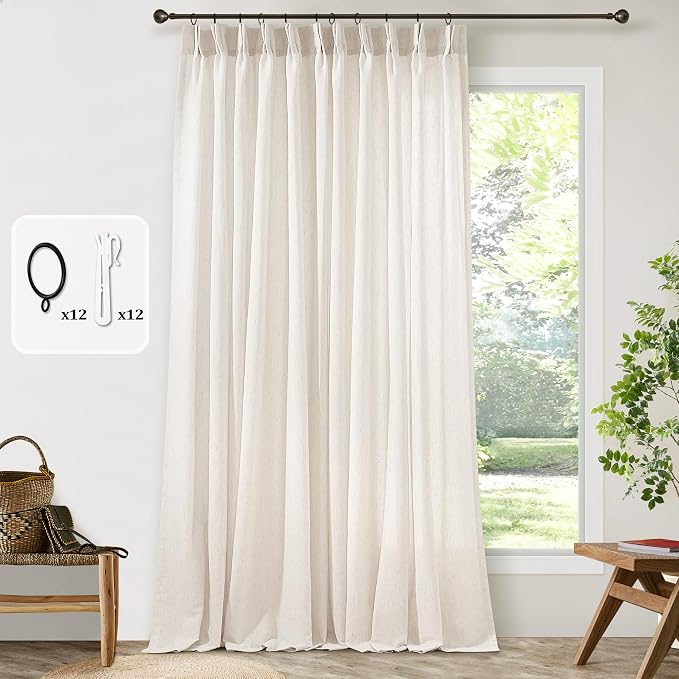 72x105 Extra Wide Extra Tall Pinch Pleated Linen Curtains Semi Sheer | Custom - Image 8