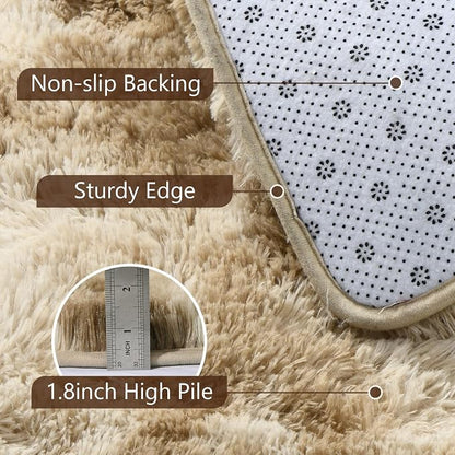 8x10 Extra Large Tie-Dyed Beige Fluffy Area Rug Non-Slip - Image 6