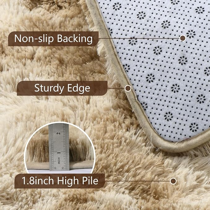 4x6 Tie-Dyed Beige Fluffy Soft Area Rug Non-Slip - Image 6