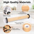 Bakeesy's 14' Wooden Rolling Pin Set with 5 Adjustable Thickness Rings - Roller Pin for Rolling Pizza, Cookie Dough, Pastry, Ravioli, Clay Slab - Full Set with Accessories - Perfect Baking experience