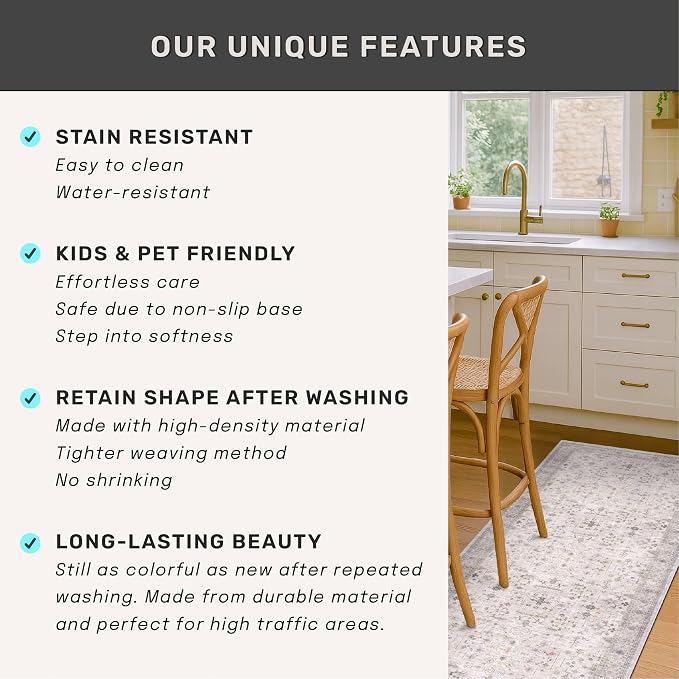 Washable 8ft Long Runners for Hallways, 2x8 Light Gray & Sage Kitchen Runner Rug - Image 7