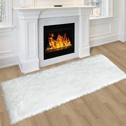 Fluffy White Faux Fur Rug Runner 2x6 ft, Soft Faux Sheepskin Rug White Furry by TENNOLA