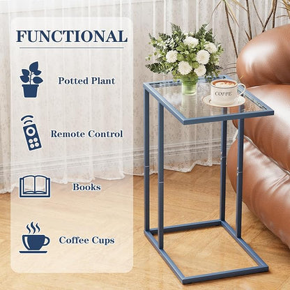 Easy Paws C Table End Table Set of 2, Glass Couch Side Table, Tempered Glass - Image 4