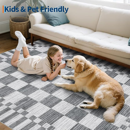GarveeHome 8x10 Area Rugs Geometric Washable Modern Grey Checkered Rug | - Image 9