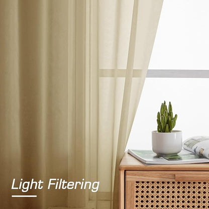 Gold Sheer Curtains 72 Inches Long 2 Panels Set, Transparent Light Filtering - Image 2
