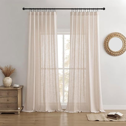Joydeco Linen Curtains for Living Room, Semi Sheer Drapes Window Long Curtains by JOYDECO