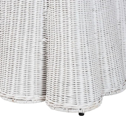 Bali & pari Palm Bohemian White Scallop Rattan Ottoman - Image 5