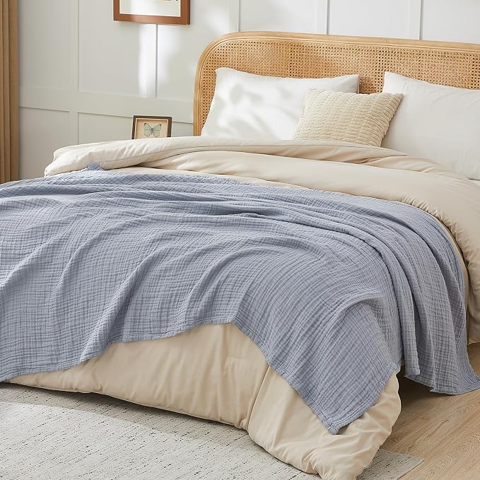 EMME Muslin Blankets for Adults Throw Blanket for Couch Breathable Gauze Soft - Image 4