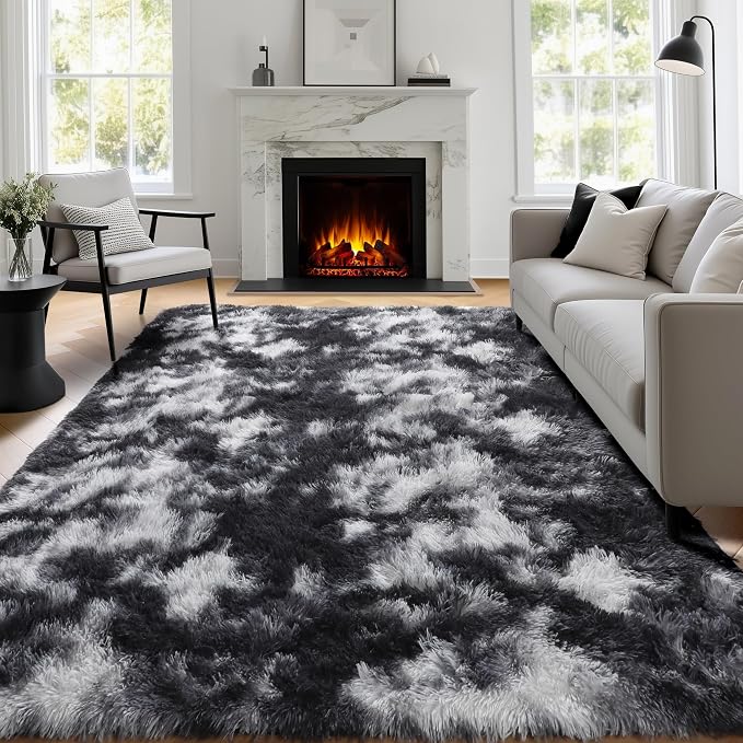 Black White Grey Rugs for Living Room 5x8, Fluffy Vintage Rugs for Kids Room | - Image 4